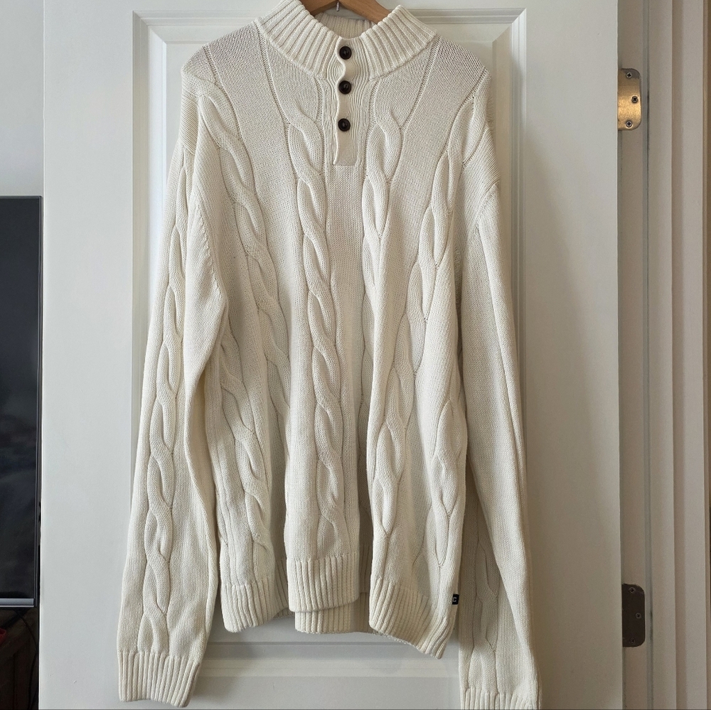 Cableknit Button Sweater Cotton Mens XXL Cream Preppy 90s Business Casual Chaps - Picture 4 of 9